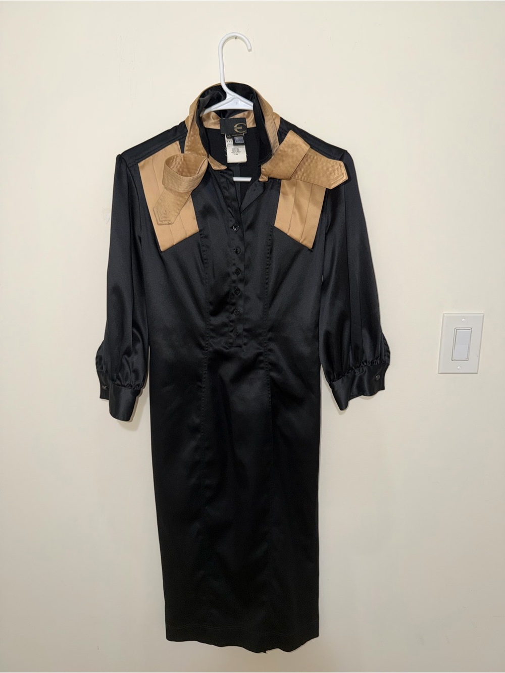 Roberto Cavalli Black Midi Dress with Tan Shoulder Detail